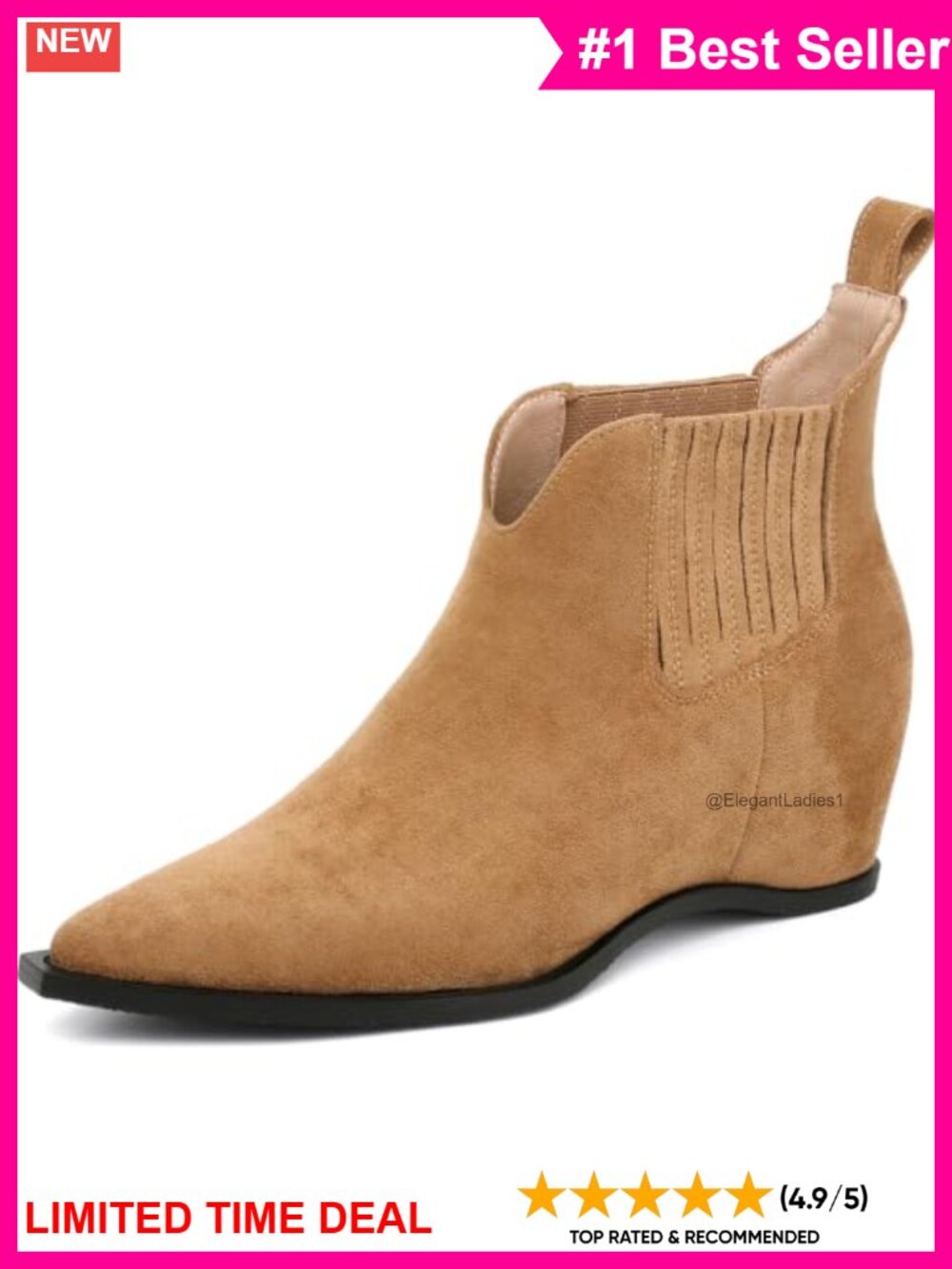 Faux Suede Pointed Toe Ankle Western Boots Heelless Pull-On
